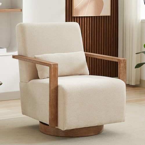 Sillón Giratorio Beige Tela Lino miniatura 4