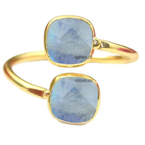 18K Yellow Gold Over 925 Sterling Silver Stylish Statement Ring for Women & Girl, Gemstone Dainty Ring, Fine Jewelry Christmas Gift (Adjustable upto Size 9 to Size 12, Moonstone)