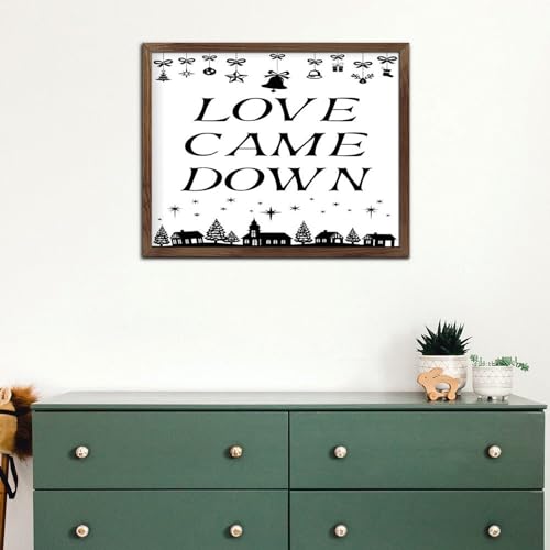 Cadeau chrétien catholique panneau imprimé Love Came Down encadré bois rustique - 6