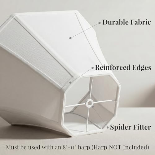 Image of Lamp Shades Set of 2, White Medium Lampshades (6.5 inchx13 inchx10.8 inch), Classic Square Cut Corner Fabric Replacement Shade with Spider Fitter for Table Lamps (Harp Not Included), Classic Home Decor