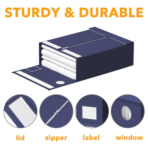 Image of SpaceAid 4 Pack Bed Sheet Organizers and Storage, Foldable Sheet Organizer for Linen Closet, Sheets Set Folder Keeper with Window XL (Queen & King Size) Bedding Container (Navy Blue, 4 Pack)