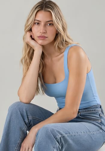 Image of SIGHTBOMB Microfiber Ultra Soft Feather Touch Seamless Front SOFTLINE Square Neck Double Layered Support Spaghetti Tank TOP for Women
