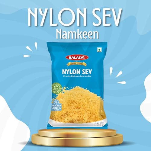 Image of Balasa Nylon Sev Pack of 3 200g Each | Nylon Sev for Bhel | Namkeen Snacks | Sev for Poha, Chaat & Bhelpuri | No preservatives | Namkeen (3 Pack of 200 GM)
