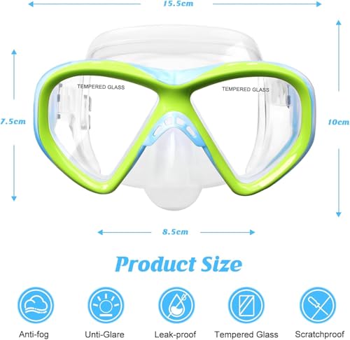 Image of Kids Swim Goggles Snorkel Diving Mask for Boys Girls Ages 5-15, Anti-Fog Swimming Goggles with Nose Cover