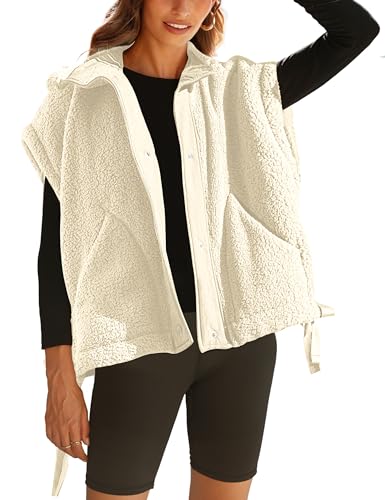 Vateami Women Oversized Fleece Vest Trendy Sleeveless Button Down Fuzzy Sherpa Jacket Winter Warm Outerwear Vest With Pockets cover