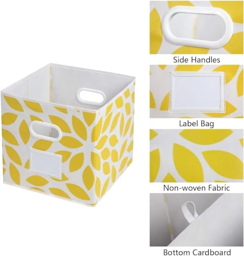 Image of MAX Houser Fabric Storage Bins Cubes Baskets Containers with Dual Plastic Handles for Home Closet Bedroom Drawers Organizers, Flodable, Set of 6 (Yellow)