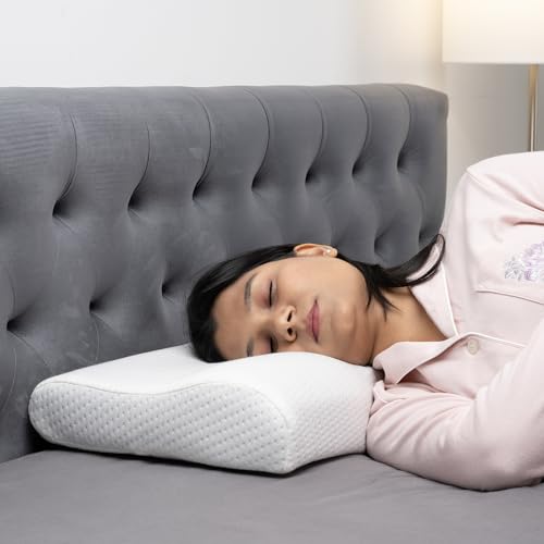Image of Wakefit Shape-Sensing Contour Pillow | Memory Foam with Shape-Adaptive Support | Neck & Shoulder Pain Relief | White| 19.5 x 11.5 x 4 inch | Set of 2