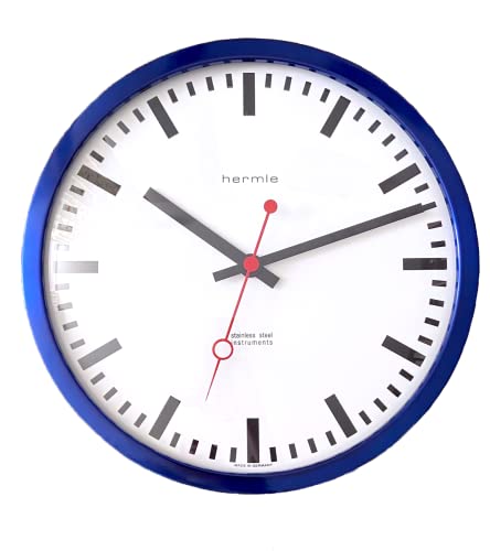 Hermle Bahnhofsuhr 30471-Q72100 Quarz, Blau, Ø 30cm x 5cm