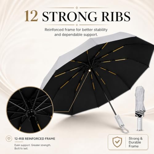 Image of STAR WORK UV Protection Travel Umbrella - Compact Folding Umbrella for Sun & Rain - Windproof, Waterproof, Auto Open /Close - Portable & Lightweight for Women & Men.