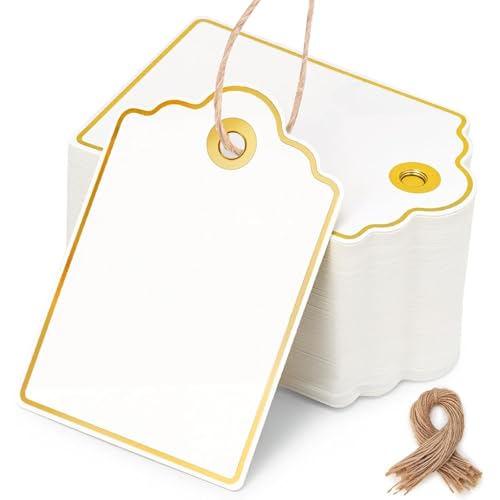 VGOODALL 100PCS Gift Tags with String Attached, 2 x 3 Inches Paper Tags with String Hanging Label for Party Wedding Birthday Baby Shower