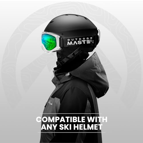 Image of OutdoorMaster OTG Ski Goggles - Over Glasses Ski /Snowboard Goggles for Men, Women & Youth - 100% UV Protection (Panda Frame + VLT 17% Grey Lens with Full REVO Green)