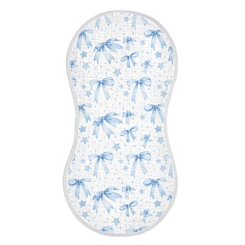 xigua Blue Bows Muslin Baby Burp Cloths Set of 2, Super Soft & Absorbent Burping Rags, Cotton Burp Clothes Shower Gift for Newborn, Baby Girls and Boys