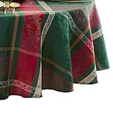 Elrene Home Fashions Merry & Festive Woven Jacquard Christmas Plaid Cotton Blend Holiday Tablecloth, 70