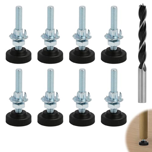 Miunpri Adjustable Feet For Furniture M8x50mm, 8pcs Levelling Feet With Metal Drill Furniture Levellers Heavy Duty Screw Table Feet Adjustable Legs For Cabinet Bed Cupboard Chair Kitchen