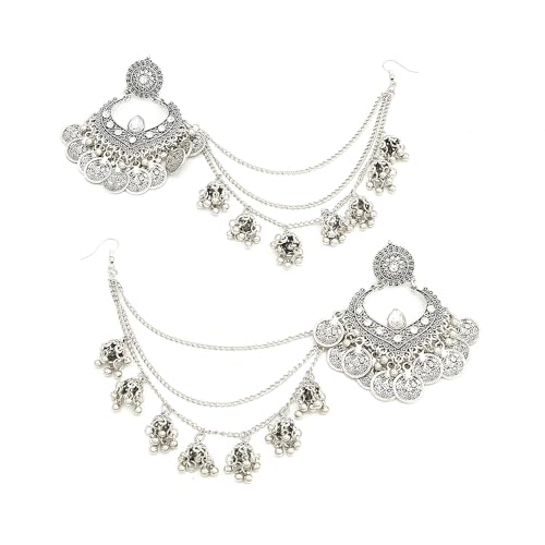 Bollywood Jhumka Jhumki Earring for Women Long Tassel Bohemian Beads Dangle Drop Fashion Chandelier Dangling Stud Earring Traditional Bell Ethnic Gypsy Style Oxidized Indian Jewelry Gift