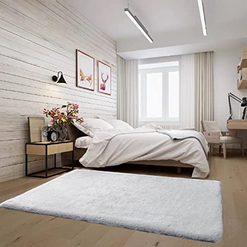 Latepis Washable Rugs 4X6 Area Rug Grey Faux Fur Rug Super Soft Rabbit Fur Rug Fluffy Shag Rug For Living Room Shaggy Throw Rug For Bedroom Nursery Rug #TOP1