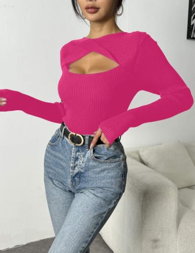 Image of Zeagoo Sweaters for Women 2026 Knit Trendy Long Sleeve Lightweight Slim Fit Pullover Cutout Tops S-XXL