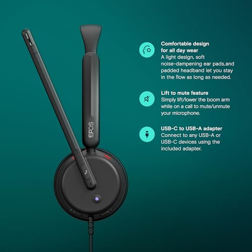 Image of EPOS Impact 400 - On-Ear Wired Headset with Hybrid ANC and USB-C /USB-A - Teams Certified for Clear, Professional Calls