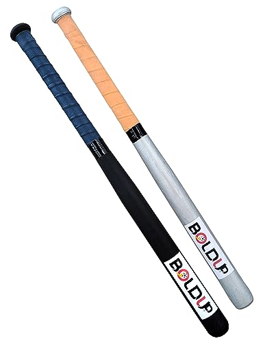 Image of Wooden Baseball Bat - 32 Inch Solid Hardwood Stick for Self Defense & Home Safety - Heavy Duty Combo of 2 (Black+Silver)