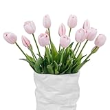 LINSIE 15 Pcs Light Pink Artificial Flowers Tulips Latex Plastic Soft Faux Bouquets for Party, Wedding, Home, Room, Garden Decor