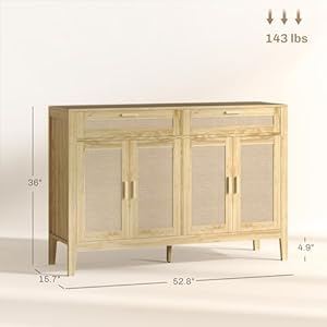 Homcom 53 sideboard buffet cabinet with storage coffee bar storage cabinet with decorative rattan fronts accent cabinet with doors and drawers oak  urban country home decor