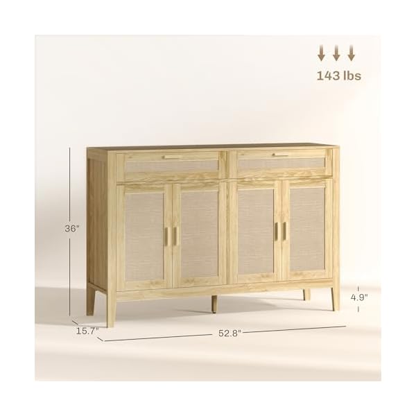 Homcom 53 sideboard buffet cabinet with storage coffee bar storage cabinet with decorative rattan fronts accent cabinet with doors and drawers oak  urban country home decor