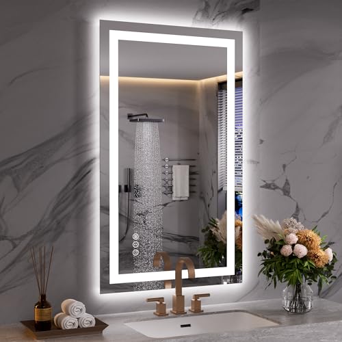 Image of WEER Bathroom Mirror With LED Lights, 50x70cm Wall Mounted Vanity Mirror, 3 Colours Dimmable, Illuminated Backlit Demister Pad, HD Tempered Glass IP44, Vertical or Horizontal