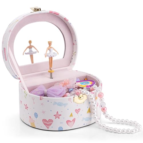 Vlando Musical Jewellery Box with Spinning Ballerina, Handheld Jewel Storage Case Childrens Musice Box Jewellery Storage Boxes with Lids for Children
