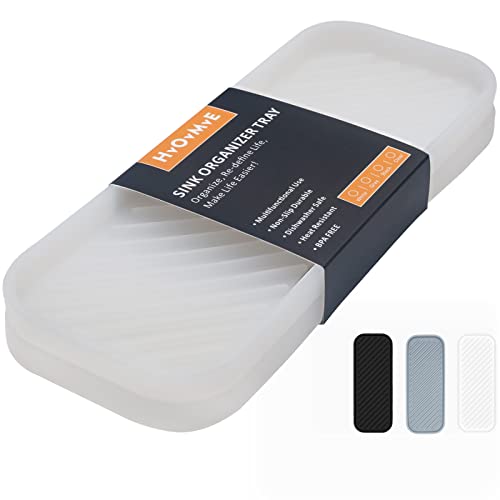 HvOvMvE Silicone Organizer Tray, Soap and Sponge Holder for Kitchen Sink, Bathroom - Storage Tray for Dish Brush, Soap Dispenser, Dishwashing Accessories- 2 Pack (Clear)