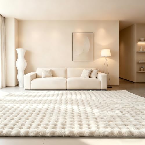 Tapete de peluche blanco crema 8'x10' suave y esponjoso miniatura 3