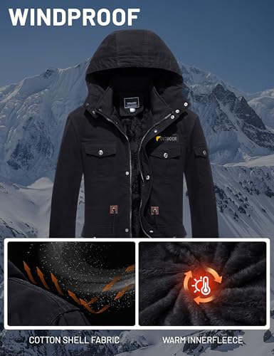 CRYSULLY Men's Winter Casual Thicken Multi-Pocket Outwear Jacket Coat With Removable Hood4