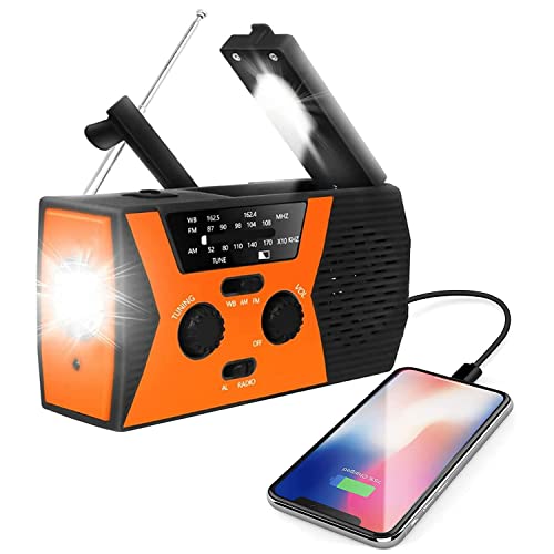 Radio de Emergencia Portátil, Radio de Manivela Solar Am/FM con Batería Recargable 4000 mAh, Linterna LED y Luz de Lectura, Alarma de Emergencia SOS para Senderismo, Camping, Emergencia Cover