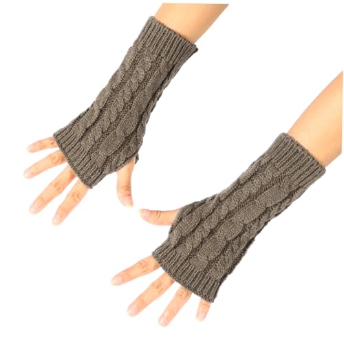 minkissy Winter Knitted Fingerless Gloves for Men and Women Stylish Arm Warmers with Thumb Hole Khaki Comfortable and Breathable Design for Cold Weather Use
