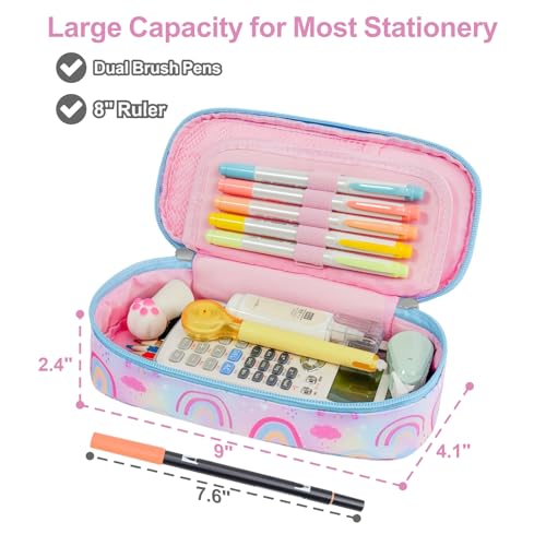Image of Cute Kids Pencil Case - Girls Pen Pouch Large School Organizer | Pen Bag & Smooth Zipper, Multi-Slot Storage, Mesh Pocket, 900D Water Resistent, Giftable School Supplies, Purple Rainbow