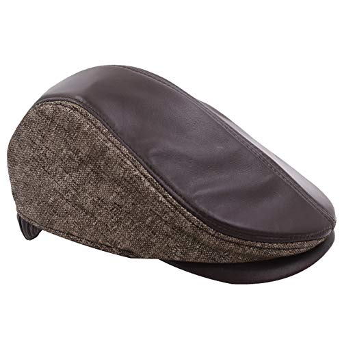 Sandy Ting Men's Classic Newsboy Ivy Cap Soft Leather Gatsby Driving Hat Brown