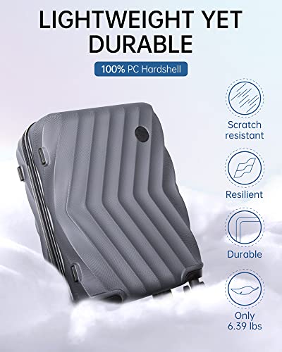 BAGSMART Carry On Luggage, 2 Piece Luggage Sets, PC Hardside Suitcase Airline Approved, 20 Inch Luggage with Spinner Wheels, Travel Luggage Hard Shell Suitcases Set with Duffle Bag for Men Women, Grey3