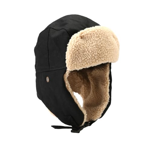 Sporgard Fliegermütze mit Ohrenklappen Wollmischung Russische Wintermütze Uschanka Jagdmütze, Schwarz , M