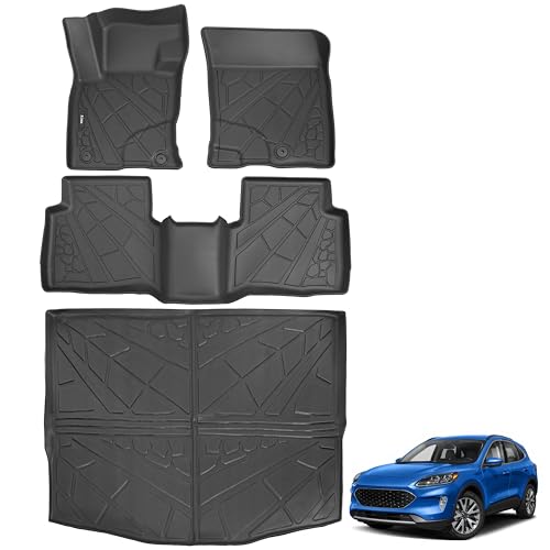 KARPAL Floor Mats for 2020-2025 2026 Ford Escape (NOT Fit Hybrid) Custom Fit TPE All Weather Ford Escape Accessories 1st & 2nd Row Floor Liner & Cargo Liner
