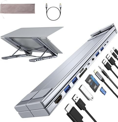 Umaniy M92 Laptop Docking Station Stand 11 in 1 USB C Hub HDMI 4K@60Hz 3.5mm Audio Portable Laptop Stand with USB Ports USB C Multiport Adapter USBC Dock Station Dongle Holder for MacBook Pro/Air