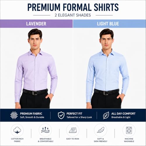 Image of Men's Solid Formal Shirt | Premium Cotton Rich Full Sleeves Shirt | Comfort Fit Office Wear Shirt with Single Chest Pocket | Stylish Casual & Formal Shirt for Men