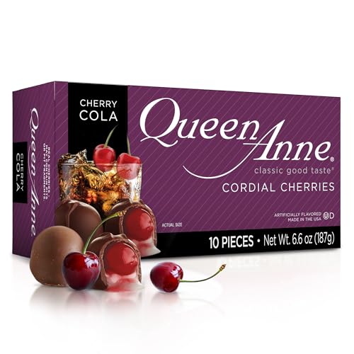 Queen Anne Cherry Cola Chocolate Covered Cordial Cherries | 6.6 oz | 10 Piece Gift Box | Whole Maraschino Cherry Creamy Filled Liquid Center | Holiday Party Chocolate Candy