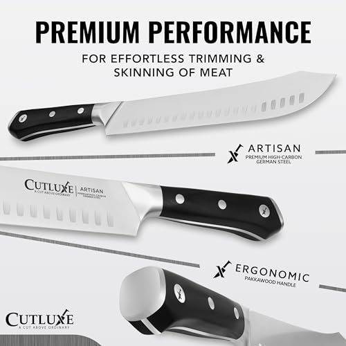 Cutluxe Butcher Knife – 10″ Bullnose Carving Knife, Forged High Carbon German Steel – Full Tang & Razor Sharp – Ergonomic Handle Design, Grilling Gifts for Men – Artisan Series