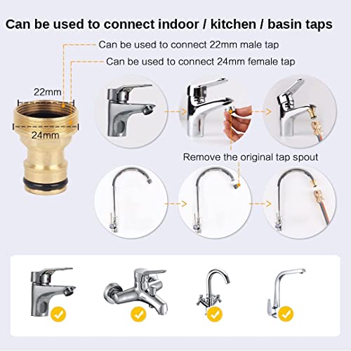2Set Brass Universal Kitchen Tap Connector Converters 22mm Threaded