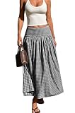 ebossy Women's Stretchy High Waist Smocked Gingham Skirt Tiered Ruffle Flowy A-Line Pastoral Midi...