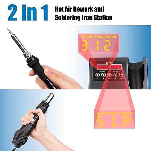 2-in-1 Hot Air Soldering Station, 14pcs SMD Rework Kit, ºC/ºF Conversion