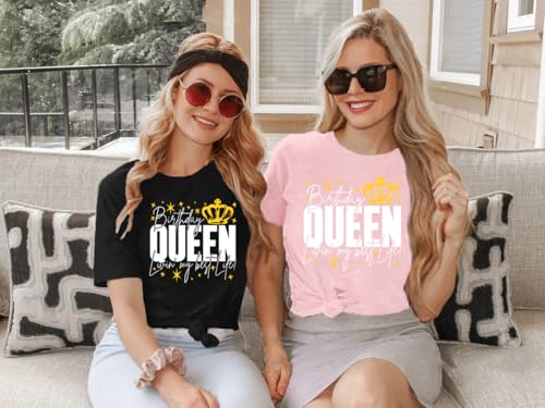Birthday Shirts for Women Birthday Queen Living My Best Life T-Shirt Happy Bday Crew Tee Tops4