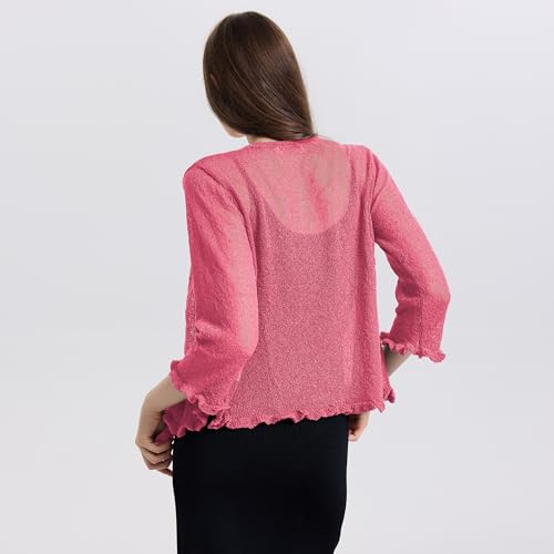 Image of Women's 3 /4 Sleeve Tie Open Front Sheer Mesh Lightweight Shrug Cardigan Knit for Dresses