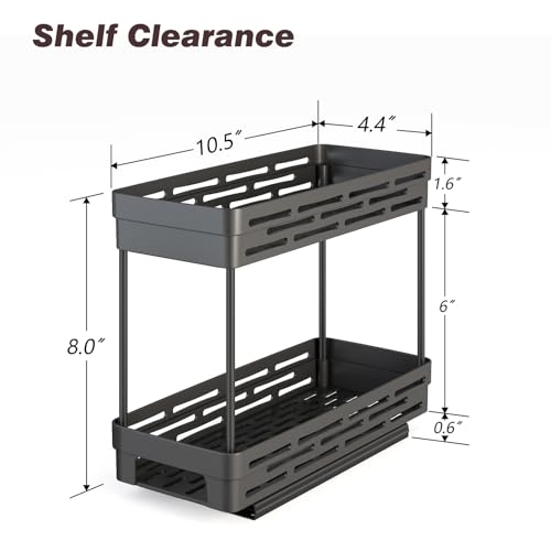 DABIGE Drawer Spice Rack Organizer for Cabinets, Durable Sliding Spice Rack Organizer, Easy Installation Spice Cabinet Organizer, 4.33"W x 10.43"D x 7.87"H 2-Tier