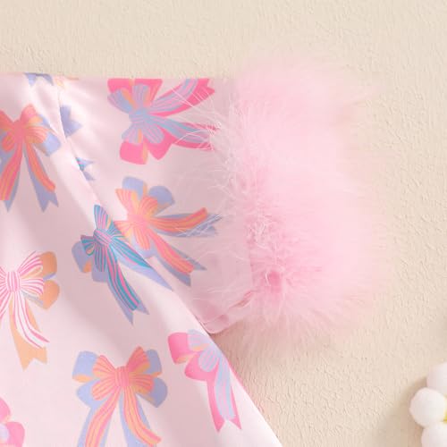 Kuriozud Toddler Girl Halloween Silk Satin Pajama Set Baby Halloween Pumpkin Pjs Girl Feather Trim Sleeve Nightgown Pjs4