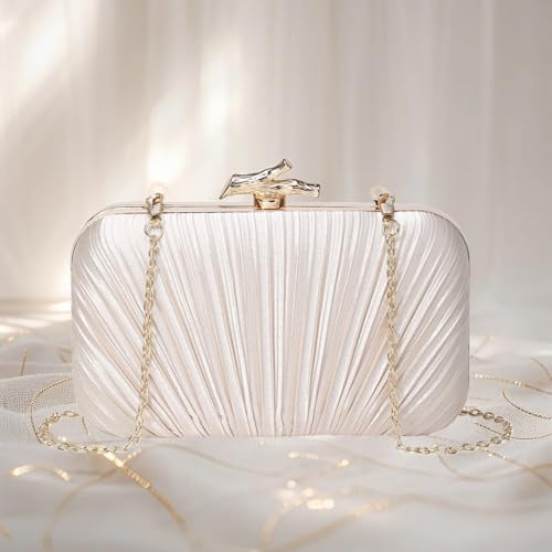 Image of MR Clutch Purses for Women Pleated Evening Clutch Wedding Purse with Chain | Pleated Satin Clutch Purse, Womens Evening Bag Shoulder Crossbody Purse Wedding Clutch for Wedding Prom Party